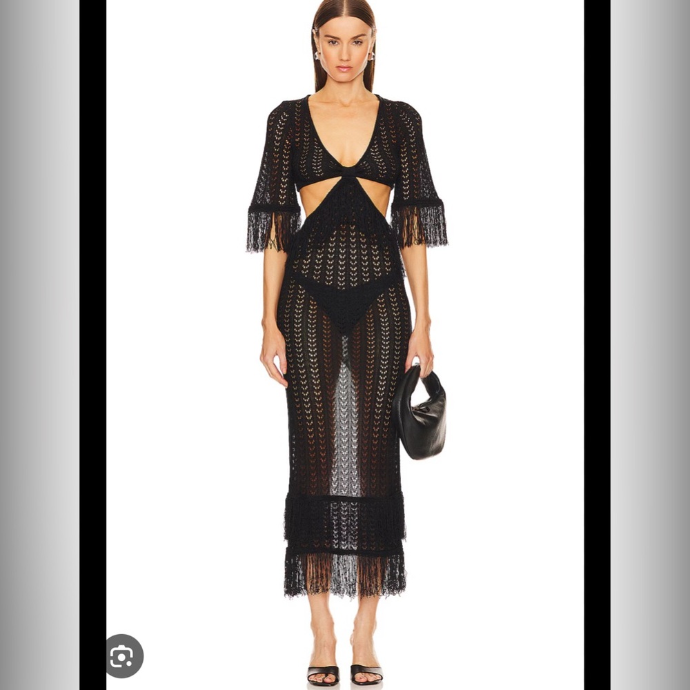 REVOLVE Hanley Fringe Maxi Knit Dress in Black